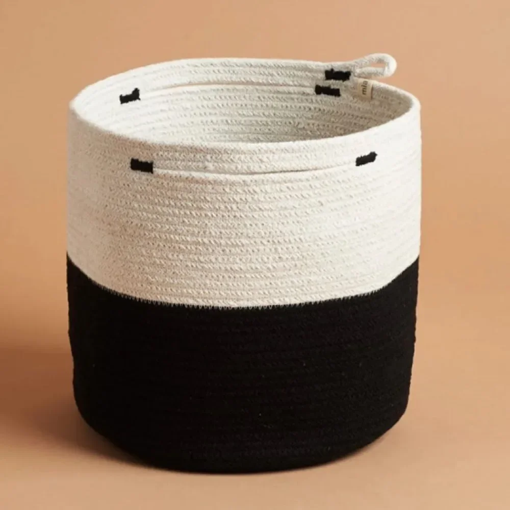 NEW Mia Mélange Handcrafted Foldable Cotton Basket Black Offwhite